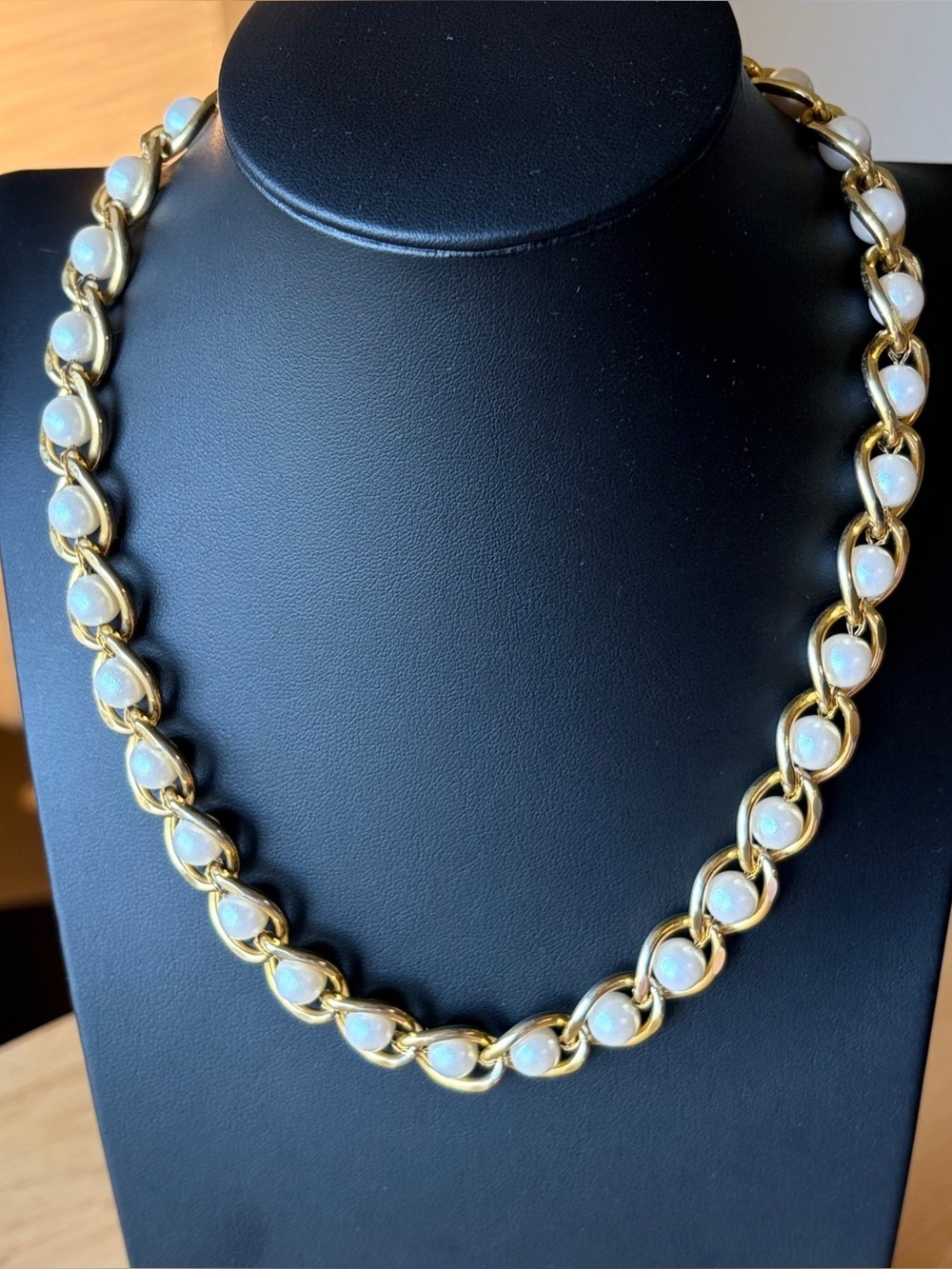 Classy Gold and White Faux Pearl Chain Necklace